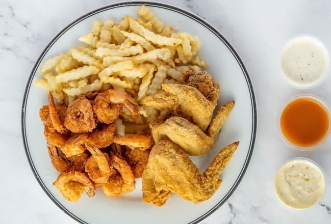 6 Pc Boneless Wings + 10 Pc Shrimp.